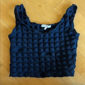 Blue Smocked Sleeveless Crop Tank Top